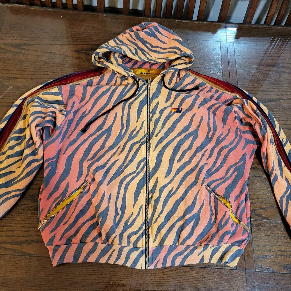 Aviator Nation CLASSIC RELAXED ZIP HOODIE WITH POCKETS - TIGER XL
